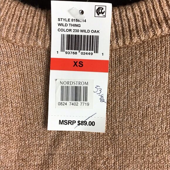 1.STATE Women’s Sweater XS Brown Crewneck Fringe Sleeve Pullover NWT - Picture 5 of 12